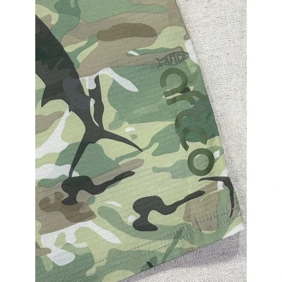 AFTCO Mens 36 Marlin Camo Fishing Cargo Shorts Green Ripstop 6 Pocket - Picture 7 of 8